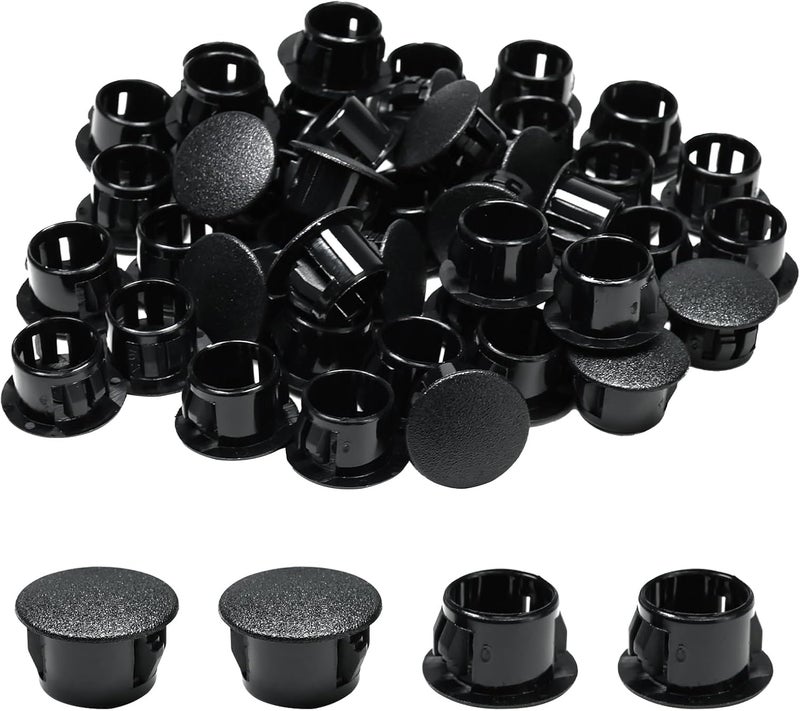 BOPOREAE 50PCS 1/2 In/13 mm Plastic Hole Plugs Black, Flush Type Panel Plugs Snap in Locking Hole Tube Plug Knockout Seal Steel Furniture Cabinet Fencing Post Pipe Insert End Caps - Image 1